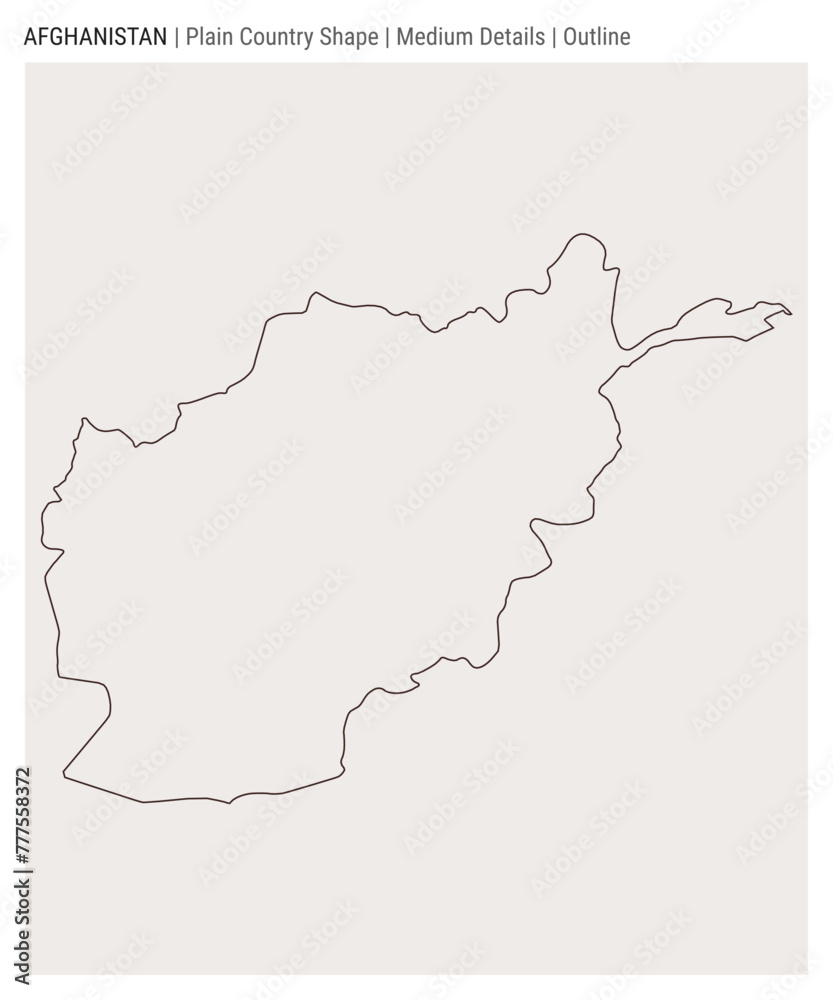 Afghanistan plain country map. Medium Details. Outline style. Shape of Afghanistan. Vector illustration.