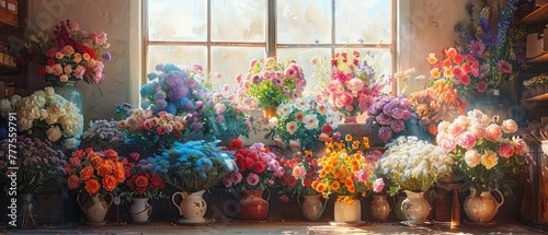 Cheerful Flower Shop Bursting with Colorful Arrangements for Sale photo