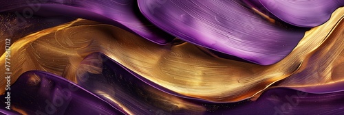 Dynamic swirling patterns of purple and golden hues in a fluid art style giving a sense of luxury and movement photo