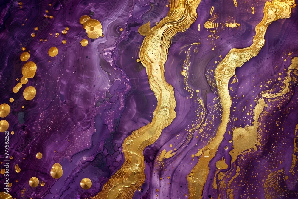 A lavish display of purple and gold accents blending fluidly together creating an image of abstract luxury A lavish display of purple and gold accents blending fluidly together creating an image of abstract luxury