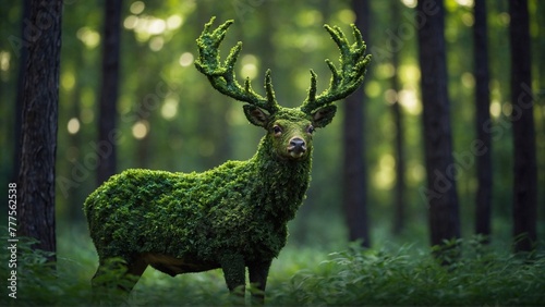 green deer amidst a bokeh forest, promoting eco-consciousness and the preservation of natural habitats, sustainable concept