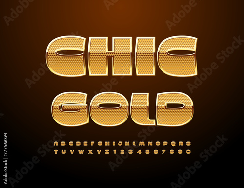 Vector Chic Gold Font. Trendy Alphabet Letters and Numbers set.