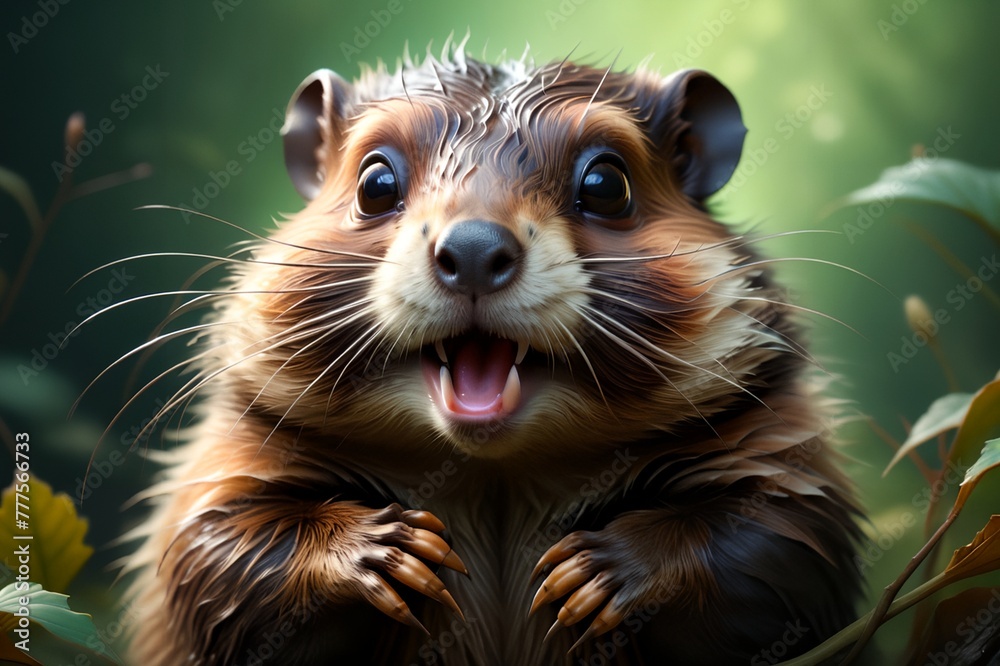 Cute beaver in the habitat.