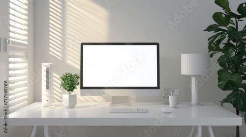 Minimalist Workspace with Sleek Silver Lighting © Andrii 