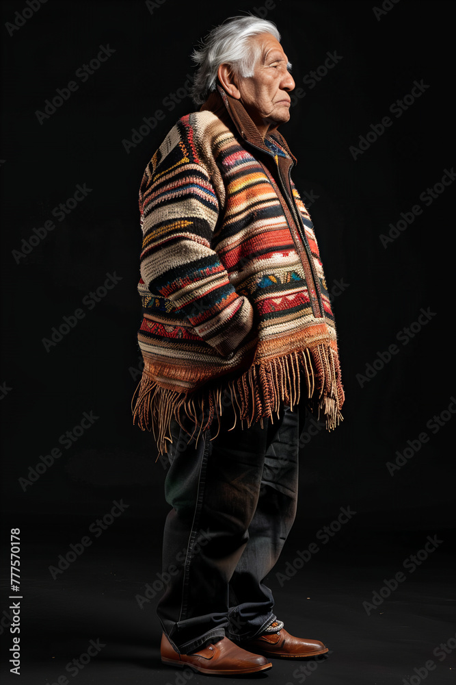 Elderly Man in Traditional Knitted Sweater Contemplates Life - Cultural Heritage Banner