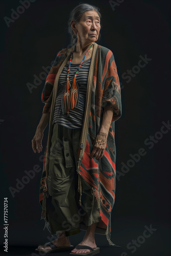 Elegant Elderly Woman with Traditional Shawl and Necklace Banner
