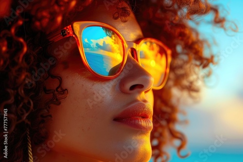 Tropical Vibes: Latin Woman in Sunglasses with Sunset Glow