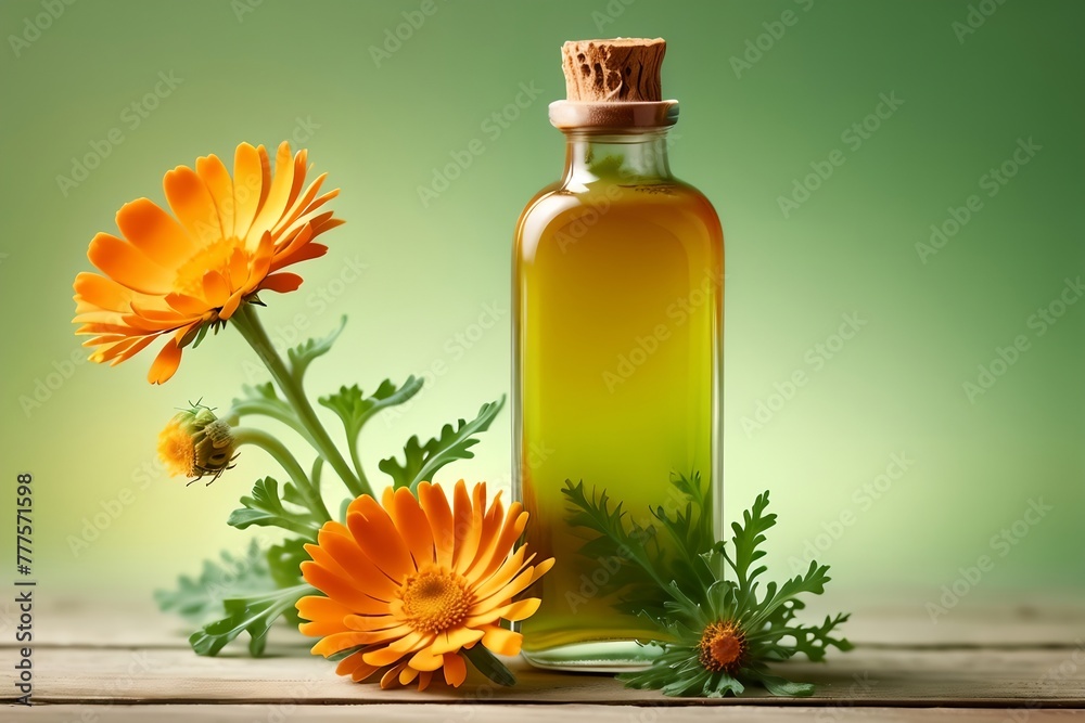 Calendula tincture in a glass bottle Calendula tincture in a glass bottle