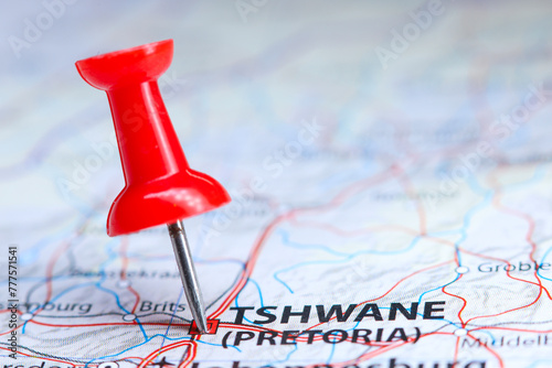 Tshwane, South Africa pin on map. Pretoria photo