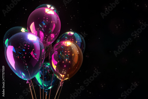 Festive golden and colourful metallic balloons for events.