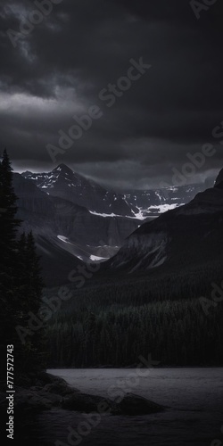 nature. cloudy nature. the gloomy forest. a lake in the mountains. grey clouds in the mountains. gloomy nature photo