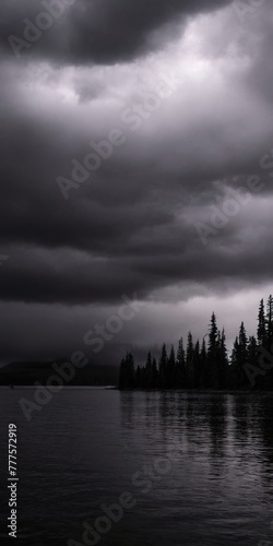 nature. cloudy nature. the gloomy forest. a lake in the mountains. grey clouds in the mountains. gloomy nature photo