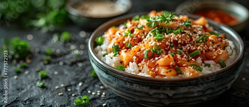 Exploring Korean Cuisine: Kimchi Rice and Traditional Healthy Dishes. Concept Korean Cuisine, Kimchi Rice, Healthy Dishes, Traditional Recipes, Culinary Exploration photo