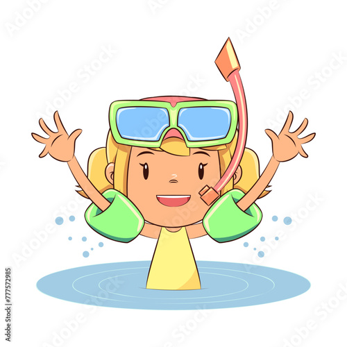 Child swim, inflatable armbands, play, water, cute girl