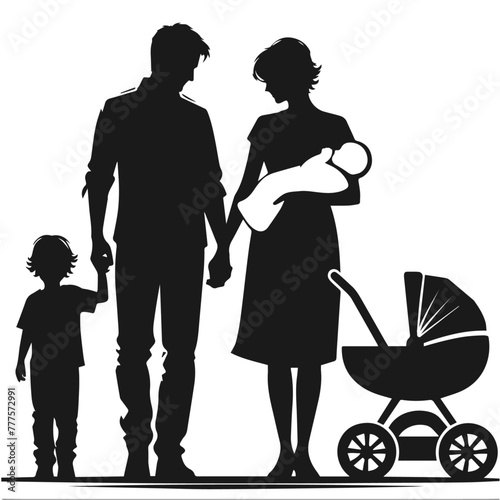 Family Flat Icon Black and White Vector Graphic