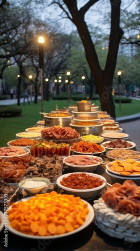 Festive table with snacks from sausages and cheeses  fruits and berries  a gala feast Concept  holiday menu and cooking  catering services.