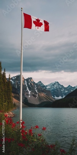 Canada Day. the flag of Canada. people are holding the flag of Canada. nature of Canada photo