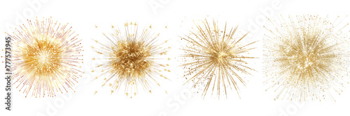Set of Golden firework texture, thin stroke on transparent background Remove png