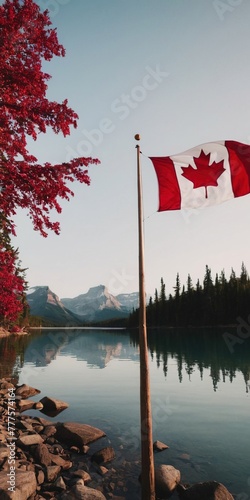 Canada Day. the flag of Canada. people are holding the flag of Canada. nature of Canada photo