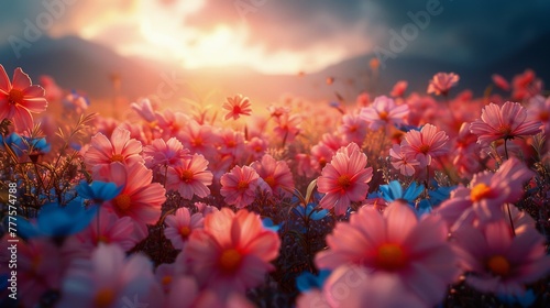 Vibrant Flower Field With Trees