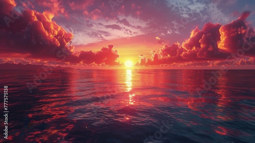 Majestic Sunset Over Ocean With Clouds © olegganko
