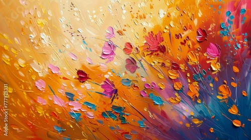 Three Red and Blue Flowers Painting