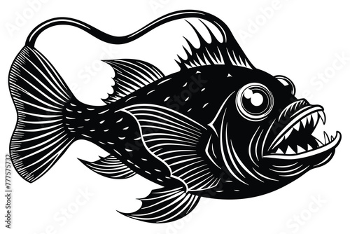 anglerfish black and white vector