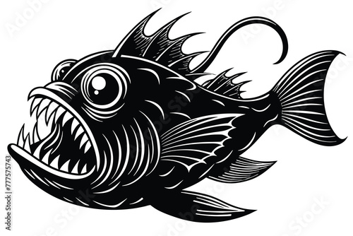 anglerfish black and white vector