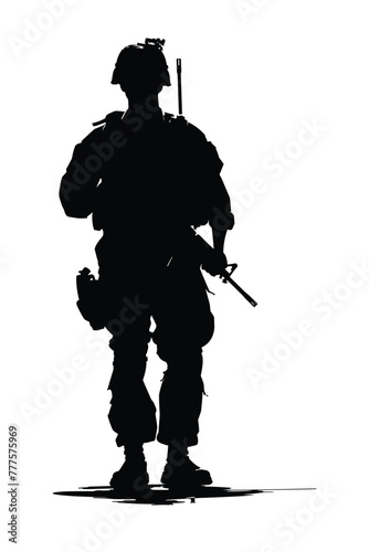 Soldier and Army Force Silhouette. Army soldier with gun silhouette vector