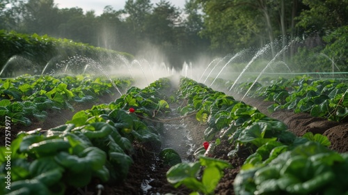 Sprinkler Watering Lettuce Field