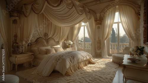 Elegant Bedroom With Large Bed and Chandelier © olegganko