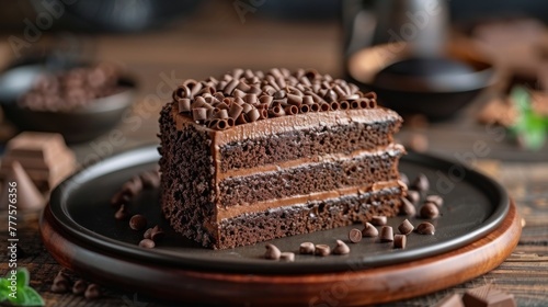 Chocolate Cake on Black Plate