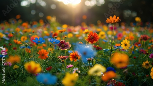 Vibrant Flower Field With Trees