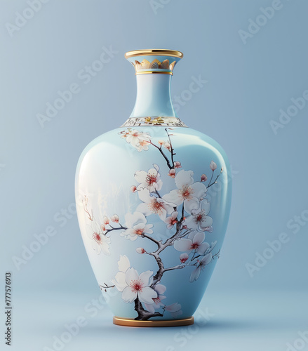 a blue and white vase with a flower design on the bottom (ID: 777576913)