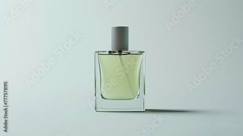 Perfume bottle with a minimalist design and transparent label for showcasing the fragrance color.