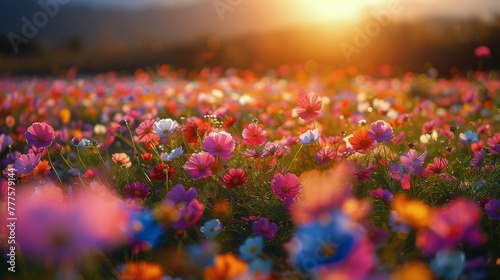 Vibrant Flower Field With Trees