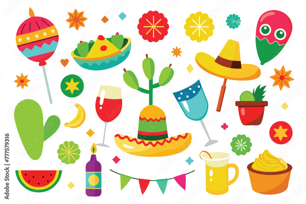 Fototapeta premium Cinco de mayo birthday elements and icons vector on an isolated background