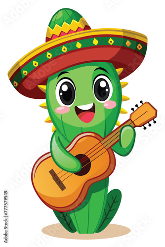 Cinco de mayo themed cactus playing guitar vector