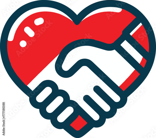 Heart shaped handshake line vector illustration. friendship or partnership icon. Peace and love symbol.