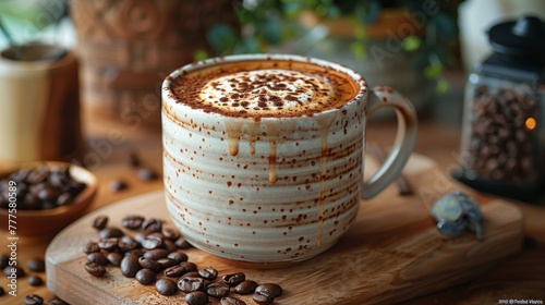 A Cup of Coffee Surrounded by Coffee Beans