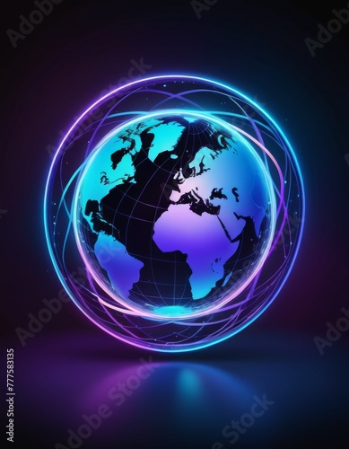 Digital artwork depicting a glowing earth encased in a network of vibrant energy lines  symbolizing global connectivity and futuristic technology