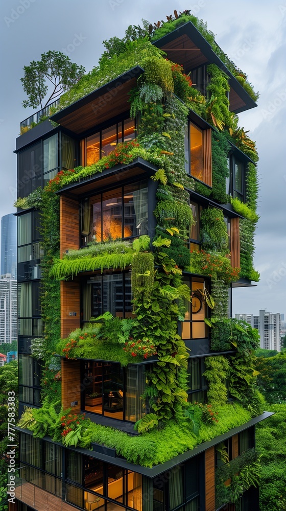 Urban environment incorporating pothos and greenery as integral architectural elements for sustainable cityscapes