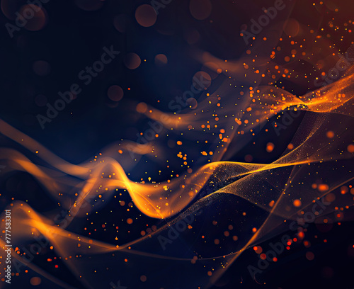 Wavy lines, Dark background, Dark Blue and LightOrange Style, Particle blobs, technology,Captivating Light Effects32K UHD  photo