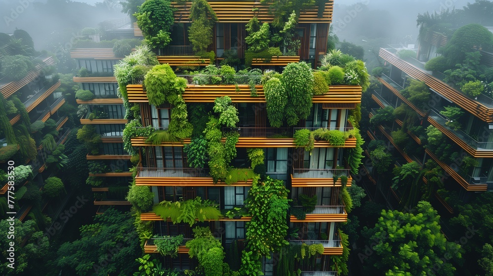 Urban environment incorporating pothos and greenery as integral architectural elements for sustainable cityscapes