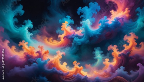 Vividly colored digital smoke swirls creating an abstract, dreamlike effect suitable for creative backgrounds and design projects