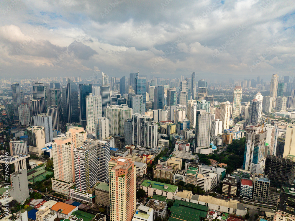 Residential area and office buildings in Makati City. Skyline in Metro Manila, Philippines.