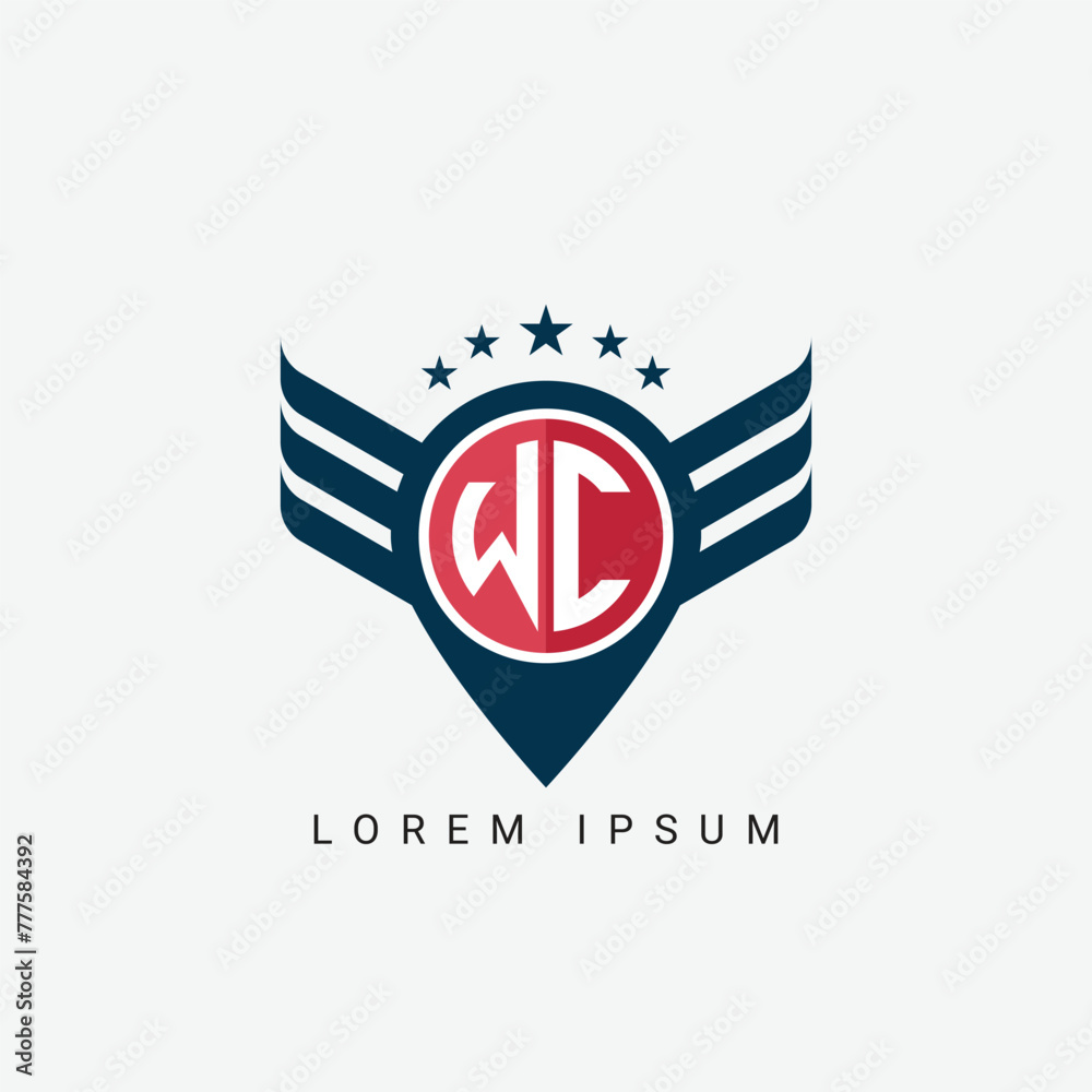 Luxury WC CW Letter Wing with Shield Logo template Luxury WC CW Letter Wing with Shield Logo template