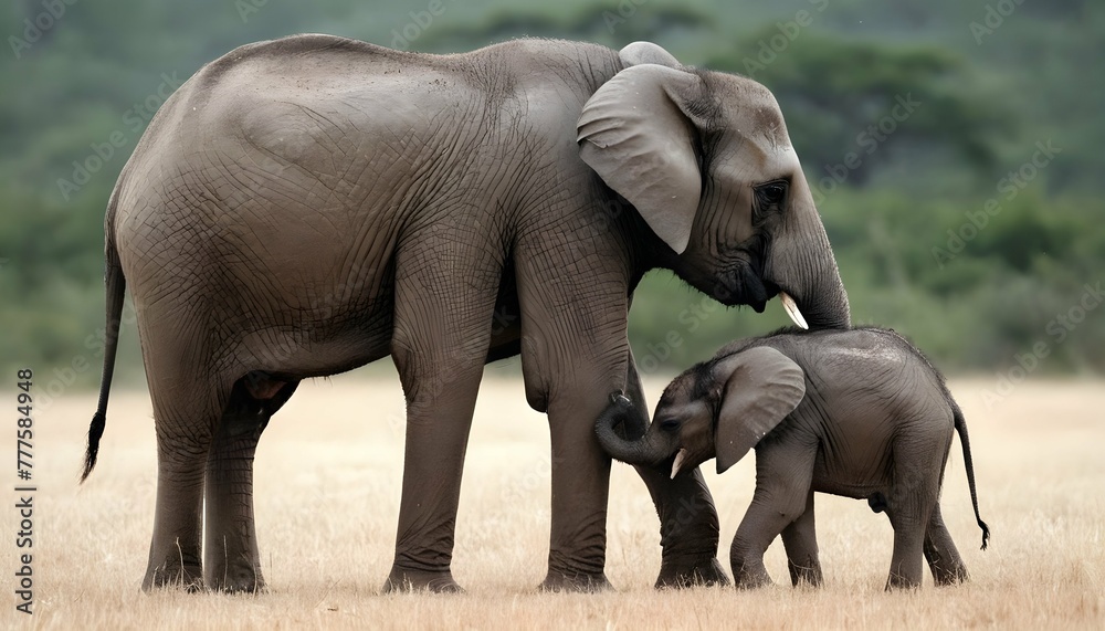 A-Mother-Elephant-Comforting-Her-Calf-During-A-Sto-