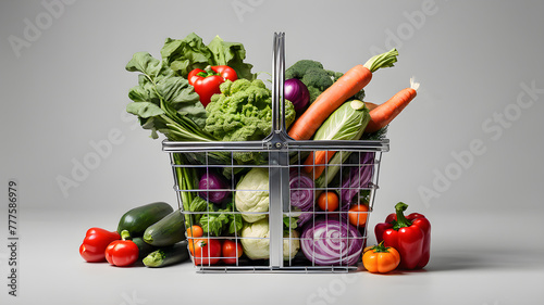 grocery basket with vegetables on a white background. illustration
