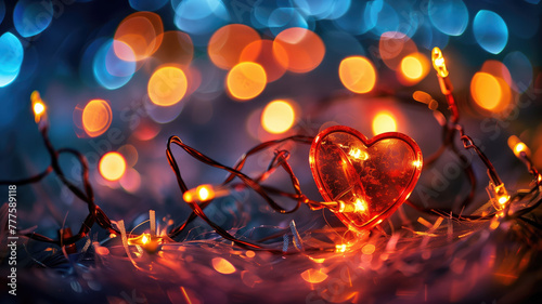 Garland of heart-shaped lights with bokeh background Generative AI